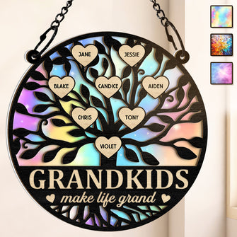 Grandkids Make Life Grand - Personalized Acrylic Window Suncatcher Ornament - Gift For Family Grandma Grandpa Grandparents