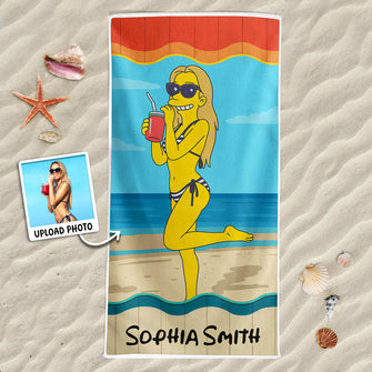 Simpsonize Your Photo - Turn Your Photo to Simpsons Beach Towel - Gift For Family Members, BFF, Couple, Besties