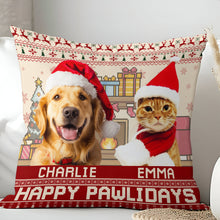 Custom Photo Happy Pawlidays - Customized Personalized Pillow - Pet Gift For Pet Dog Cat Lover