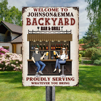 Backyard Bar Where Memories Are Made And Often Forgotten In The Morning - Gift For Couples - Personalized Custom Classic Metal Signs