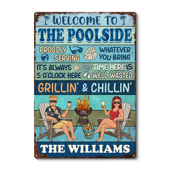 Summer Poolside Swimming Poolside Backyard Themed Metal Sign Decoration