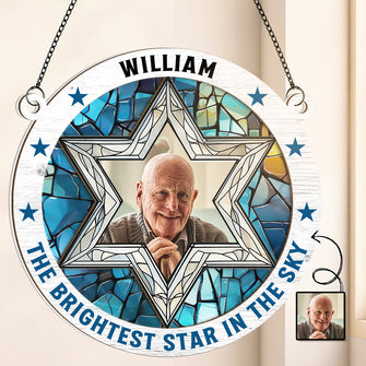 Custom Photo The Brightest Star Memorial - Personalized Acrylic Window Suncatcher Ornament - Gift For Memorial