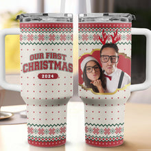 Custom Photo First Christmas - Personalized Custom 40oz Stainless Steel Tumbler - Gift For Couple