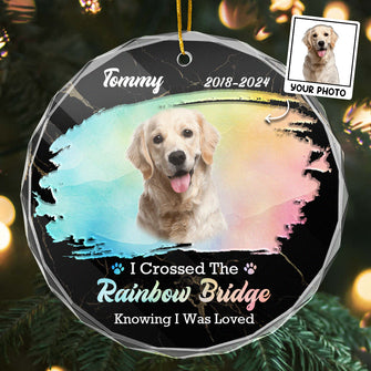 Custom Photo - I Crossed The Rainbow Bridge - Customized Personalized Glass Ornament - Memorial Gift For Loss Pet