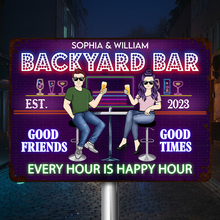 Backyard Bar Every Hour Is Happy Hour Gift For Couples Personalized Custom Metal Sign