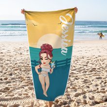 Cartoon Woman Beach Poolside Swimming Gift For Her Personalized Custom Beach Towel