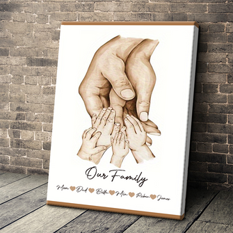 Parents Hands With Kids Family Gift Home Decor Personalized Custom Framed Canvas Wall Art