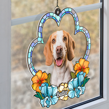 Custom Photo Dog Cat Floral Stained Glass - Personalized Acrylic Window Suncatcher Ornament - Christmas Gift For Dog Lovers, Pet Lovers