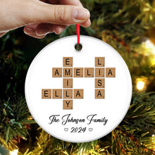 Family Crossword Puzzle Art Ornament - Customized Personalized Ceramic Ornament - Christmas Gift For Family Members