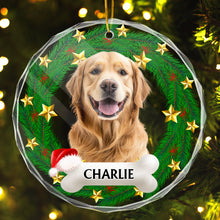 Custom Pet Photo Christmas Wreath Ring - Personalized Glass Ornament - Gift For Pet Lovers