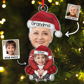 Custom Photo Grandma & Grandkid - Personalized Acrylic Ornament - Christmas Gift For Granddaughter Grandson