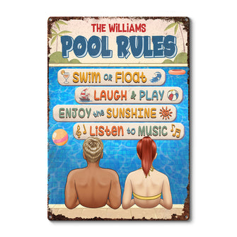 Our Pool Rules - Personalized Metal Sign For Poolside and Backyard - A Gift For Couples, Family