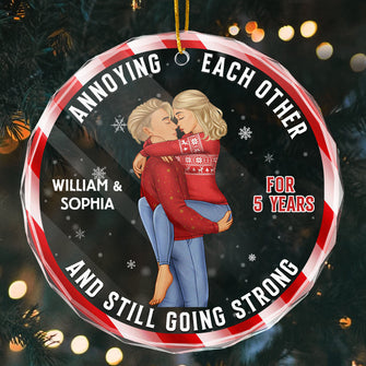 Annoying Each Other - Customized Personalized Glass Ornament - Christmas Gift For Couple Husband Wife