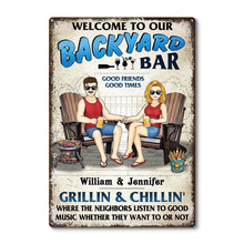 Welcome Sign - Grilling And Chilling - Personalized Metal Signs For Backyard and Poolside