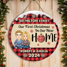 Our First Christmas In Our New Home - Customized Personalized Door Sign - Christmas Gift For Couple Husband Wife