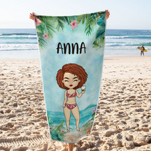 Chibi Lady Summer Vibe Gift For Bestie, Best Friend Personalized Custom Beach Towel