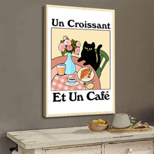 Un Croissant Et Un Cafe Black Lovely Cat Personalized Custom Framed Canvas Wall Art