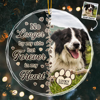 Custom Photo Memorial Christmas Forever In My Heart - Customized Personalized Glass Ornament - Gift For Dog Lover, Pet Lover