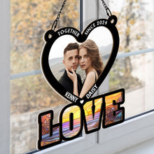 Custom Letter Heart & Couples Picture - Personalized Acrylic Window Suncatcher Ornament - Gift For Couple