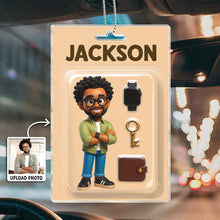 Custom Photo Mini Figure Packaging Toy Box Style - Personalized Customized Acrylic Car Ornament - Father's Day Gift For Dads, Family Members and Friends