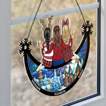 Sitting On The Moon - Customized Personalized Window Suncatcher Ornament - Christmas Gift For Bestie Best Friend