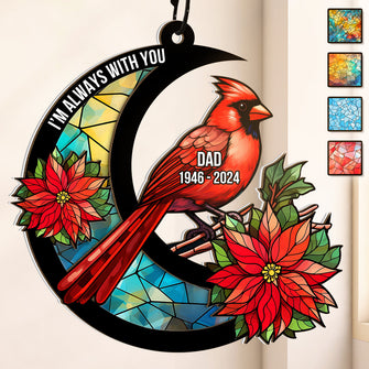 Memorial Cardinal Stained Glass Moon - Personalized Acrylic Window Suncatcher Ornament - Gift For Memorial