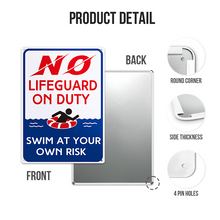 No Lifeguard On Duty Swim At Your Own Risk Swimming Poolside Backyard Themed Metal Sign