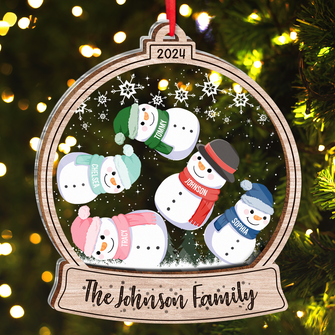 Christmas Snow Globe Snowman Family - Personalized 2-Layered Mix Ornament Christmas Gift For Family