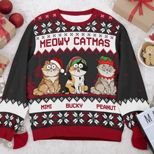 Meowy Catmas - Customized Personalized Ugly Sweater - Christmas Gift For Cat Lover Cat Dad Cat Mom