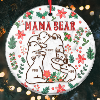 Christmas Mama Bear - Personalized Acrylic Ornament - Christmas Gifts For Mom, Grandma, Family