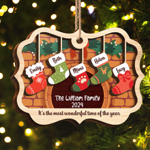 Stockings Hanging The Most Wonderful Time Of Year - Personalized 2-Layered Wooden Ornament - Engraved Gifts For Family Members