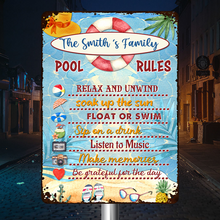 Swimming Pool Rules Summer Poolside Decor Personalized Custom Metal Sign