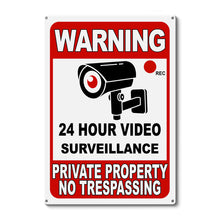 Warning 24 Hour Video Monitor Metal Sign Home Courtyard Decoration