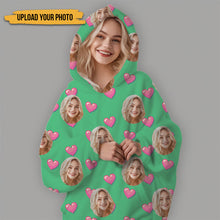 Personalized Oversized Blanket Hoodie Custom Face Warm Hoodie Heart Pattern Gift For Besties Mother