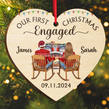 Our First Christmas Engaged - Customized Personalized Wooden Cutout Ornament - Couple Gift For Husband Wife