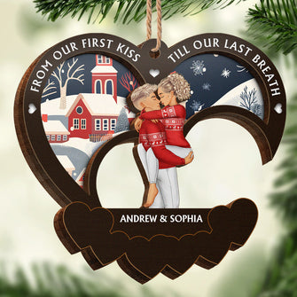 First Kiss Till Last Breath - Personalized Custom 2-Layered Wooden Ornament - Gift For Couple