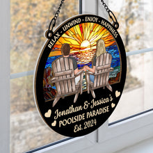 Poolside Paradise Relax Unwind - Personalized Acrylic Window Suncatcher Ornament - Gift For Couple Husband Wife