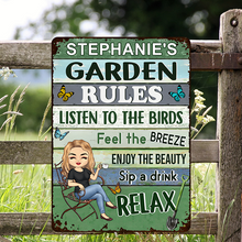 Garden Rules Feel The Breeze Gift For Her Personalized Custom Gardening Metal Sign