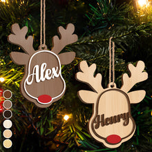 Santa's Reindeer Christmas - Personalized 2-Layered Wooden Ornament - Christmas Gifts For Her, Him