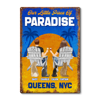 Our Paradise - Summer Sunset Personalized Customized Metal Sign Decoration For Pet Lover Couple