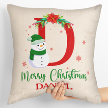 Monogram Christmas Snowman Personalized Custom Pillow Merry Christmas Gift