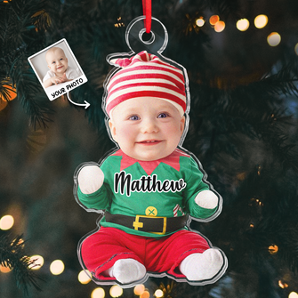 Custom Photo Cute Kid Baby Elf - Personalized Acrylic Ornament - Christmas Gift For Baby Kids, Newborn Baby