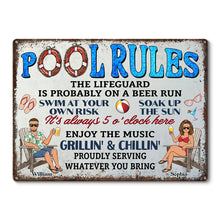 Pool Rules Swim At Your Own Risk Grilling  - Personalized Customized Metal Sign - Gift For Couples, Family Members, Friends