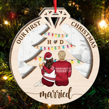 Our First Christmas - Customized Personalized Mirror Wooden Ornament - Christmas Gift For Couple Husband Wife