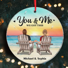 Back View Couple Sitting Beach Landscape - Personality Customized Ornament - Gift For Couple