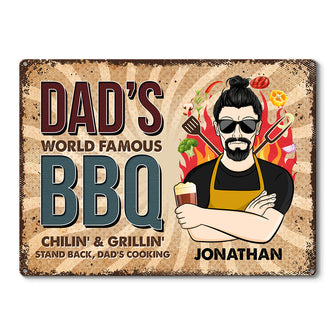 Dad's World Famous BBQ - Personalized Metal Sign For Your Backyard - Gift For Dad, Family