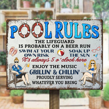 Pool Rules Swim At Your Own Risk Grilling  - Personalized Customized Metal Sign - Gift For Couples, Family Members, Friends
