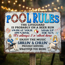 Pool Rules Swim At Your Own Risk Grilling  - Personalized Customized Metal Sign - Gift For Couples, Family Members, Friends