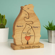 Family Bear Puzzle Hugging - Personalized Wooden Custom Puzzle - Gift For Family Members