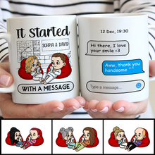 It Started With A Message - Personality Customized Mug - Gift For Couple Husband Wife